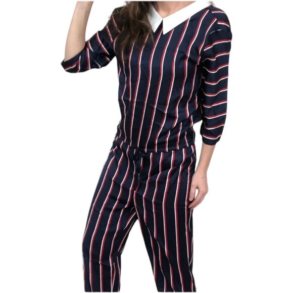 NWOT English Factory Blue Red White Stripe Jumpsuit Women's Size Small - Picture 1 of 11